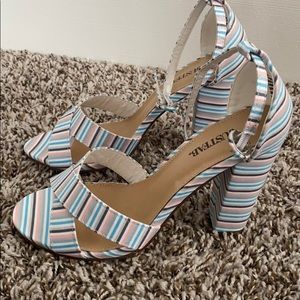 Olivia blocked heel sandal pastel stripe Women’s 7